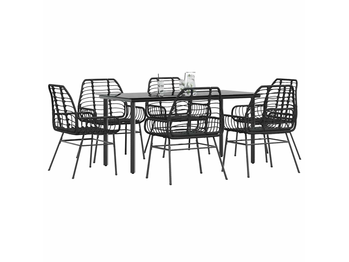 Vidaxl Conjunto De Jantar Jardim 7 Peças Vidro Vime Pe Preto