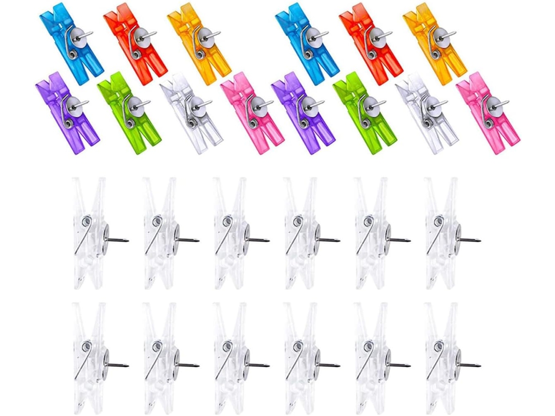 Alfinetes fotográficos portáteis, transparentes e coloridos, Da Abaodam Plastic Tachinhas Mini Photo Pins, 60 unidades.