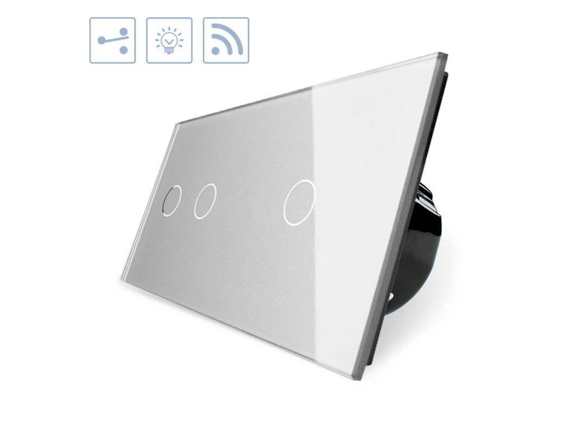 Comutador Táctil + Remoto 3 Botões Frontal Cinzento