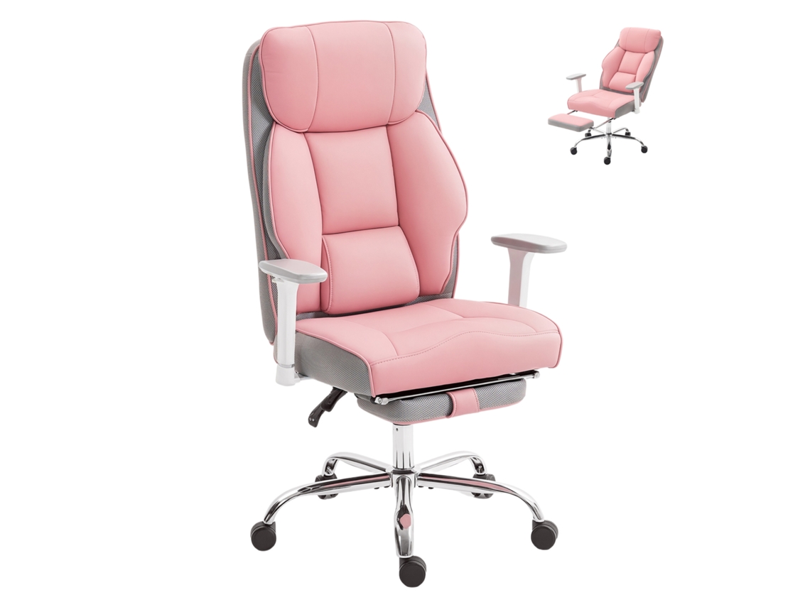 Cadeira De Escritório Ergonómica Rosa Com Apoios De Braço Ajustáveis, Apoio Para Os Pés E Cabeça E Design Robusto