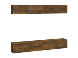 Conjunto de 4 Armários de Parede para TV em Carvalho Fumê 100x30x30 cm MAISON EXCLUSIVE