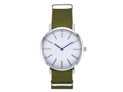 Relógio masculino de quartzo com pulseira de nylon verde militar, elegante e casual.