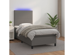 Vidaxl Cama Box Spring C/ Colchão/led 80x200 Cm Couro Artificial Cinza