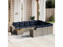 Conjunto de Sofá de Jardim de 3 Peças com Almofadas em Rattan Sintético Cinza VIDAXL