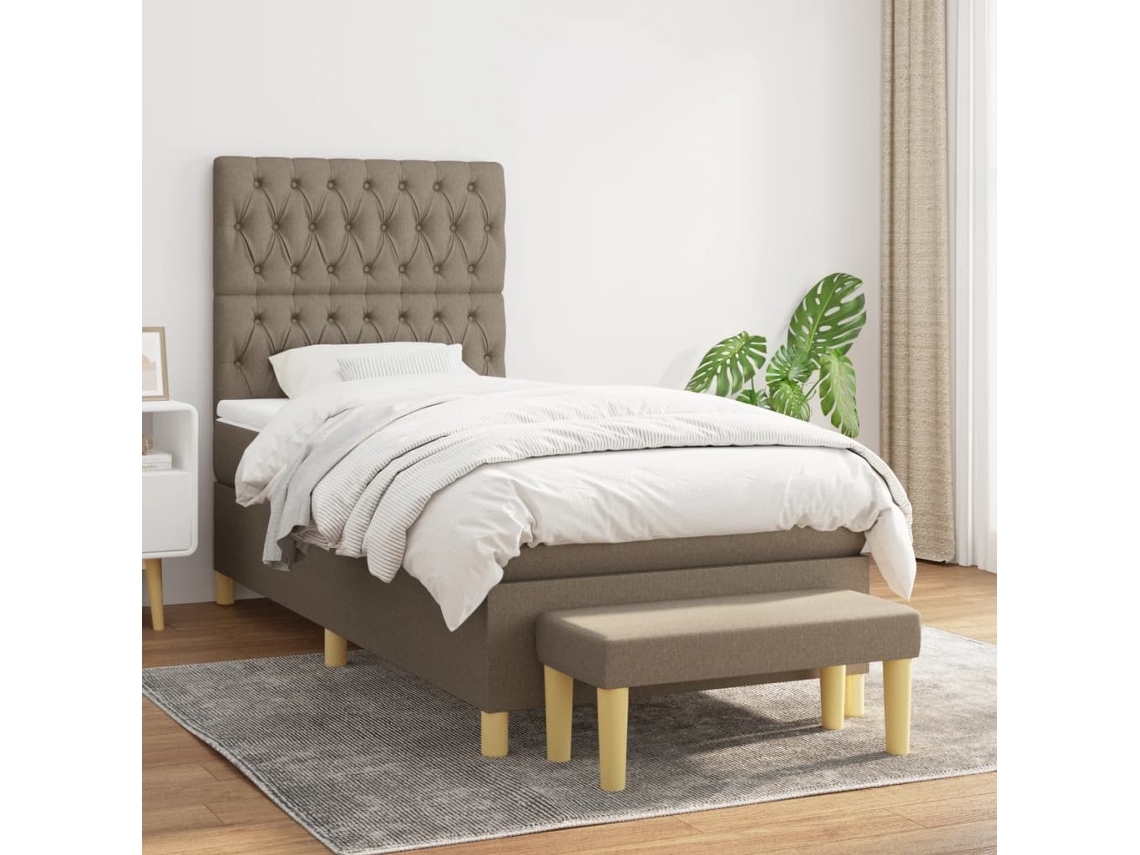 Cama Com Molas/colchão 90x200 Cm Tecido Castanho-acinzentado
