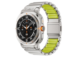 Bracelete Para Samsung Galaxy Watch Ultra - Silicone Com Fecho Magnético E Revestimento Em Aço Inoxidável (47mm) - Verde Titânio
