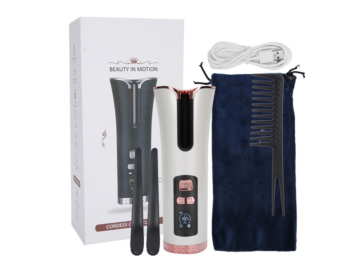Portable Automatic Cordless Usb Hair Curler, Handheld Styling Tool, White.