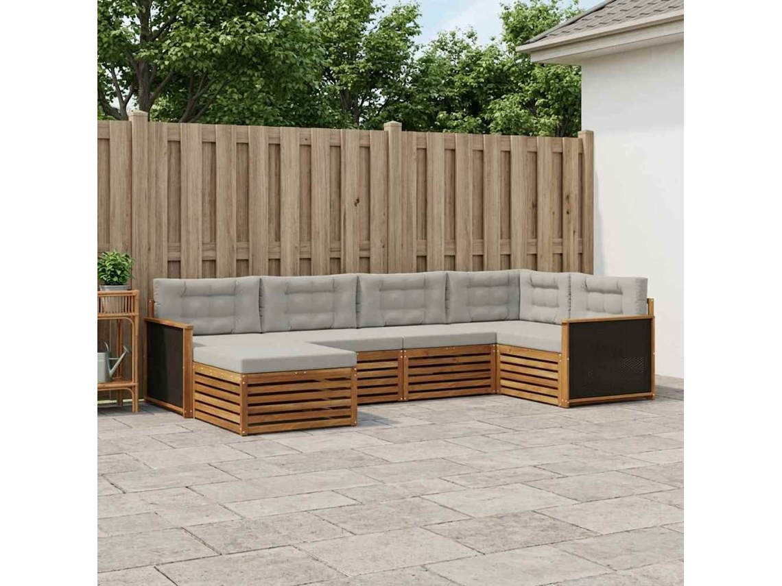 Vidaxl Conjunto De Sofás Para Exterior 6 Pcs Natural E Cinzento-claro