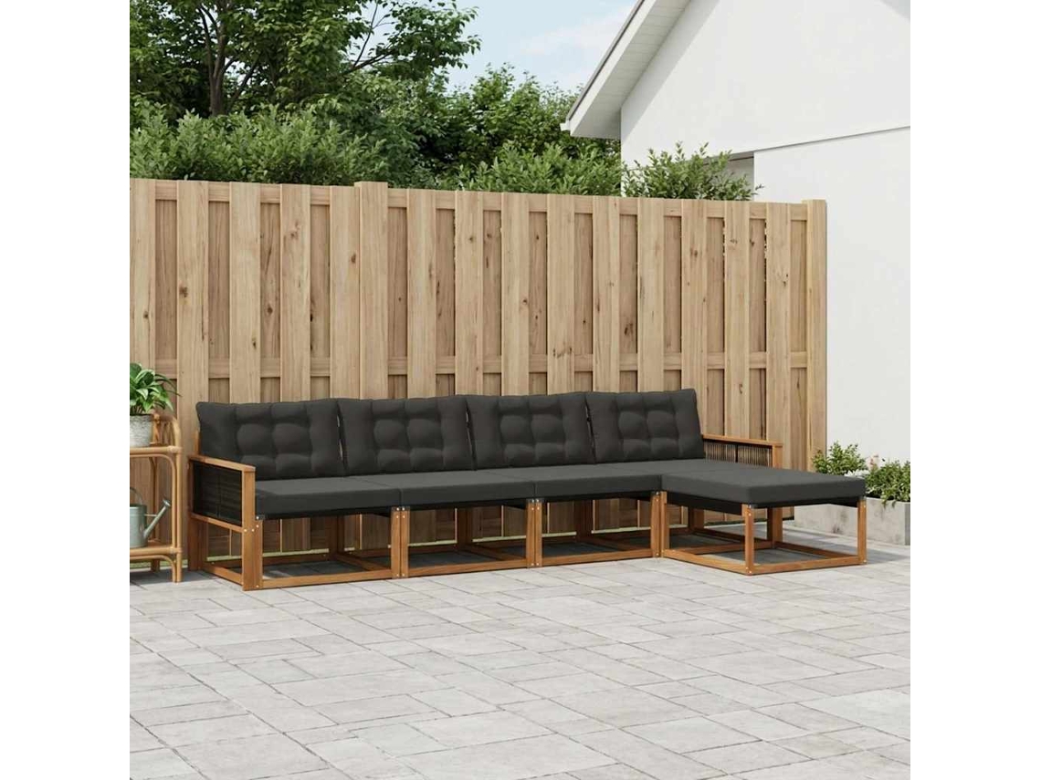 Vidaxl Conjunto De Sofás Para Exterior 5 Pcs Natural E Preto