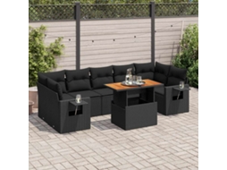 Vidaxl 8 Pcs Conjunto Sofás De Jardim Com Almofadões Vime Pe Preto