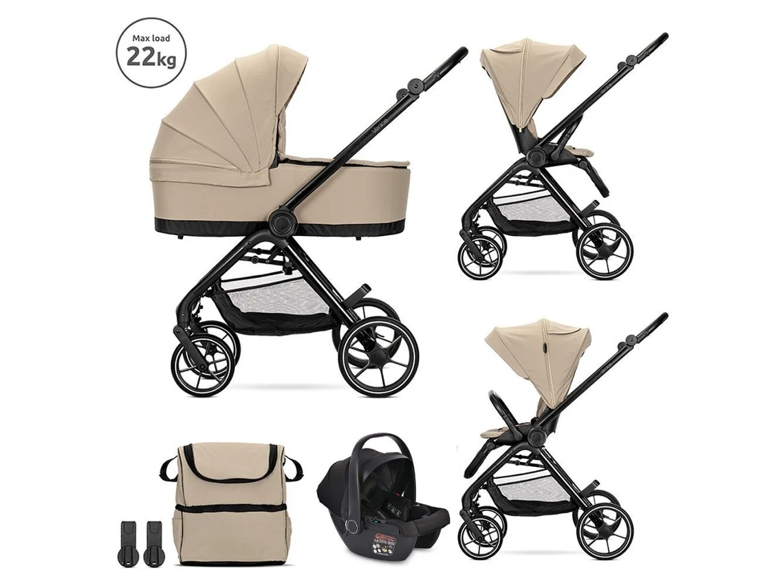 Carrinho De Bebê Venice Trio Bege Com Cadeira Auto Aria Luxe I Size Lorelli