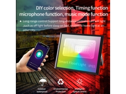 Lâmpada holofote inteligente WiFi 30W 2000lm dimmable RGB IP65 para jardim Alexa TY009 S/MARCA