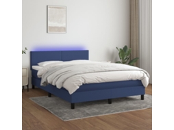 Vidaxl Cama Box Spring C/ Colchão E Led 140x200 Cm Tecido Azul