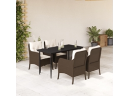 Vidaxl 5 Pcs Conjunto Jantar P/ Jardim C/ Almofadões Vime Pe Castanho