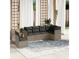 Vidaxl 6 Pcs Conjunto Sofás De Jardim Com Almofadões Vime Cinzento