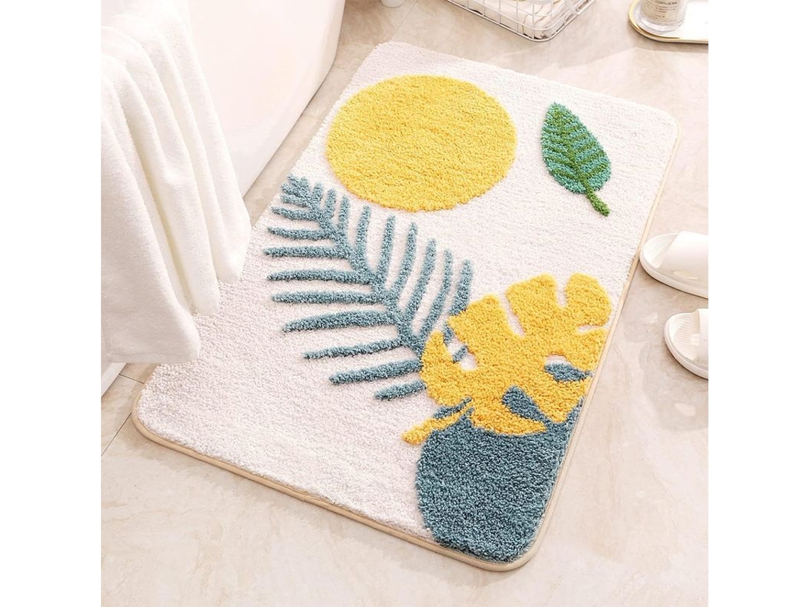 Tapete de Banheiro Absorvente Microfibra Lavável 79x51cm Folhas Voadoras