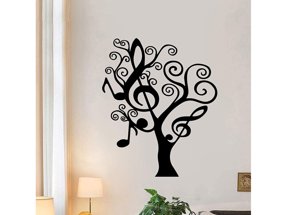 Adesivos de parede com árvore musical para decoração de casa, ideais para quarto infantil e sala de estar. Adesivo de vinil para parede, 43x51cm.