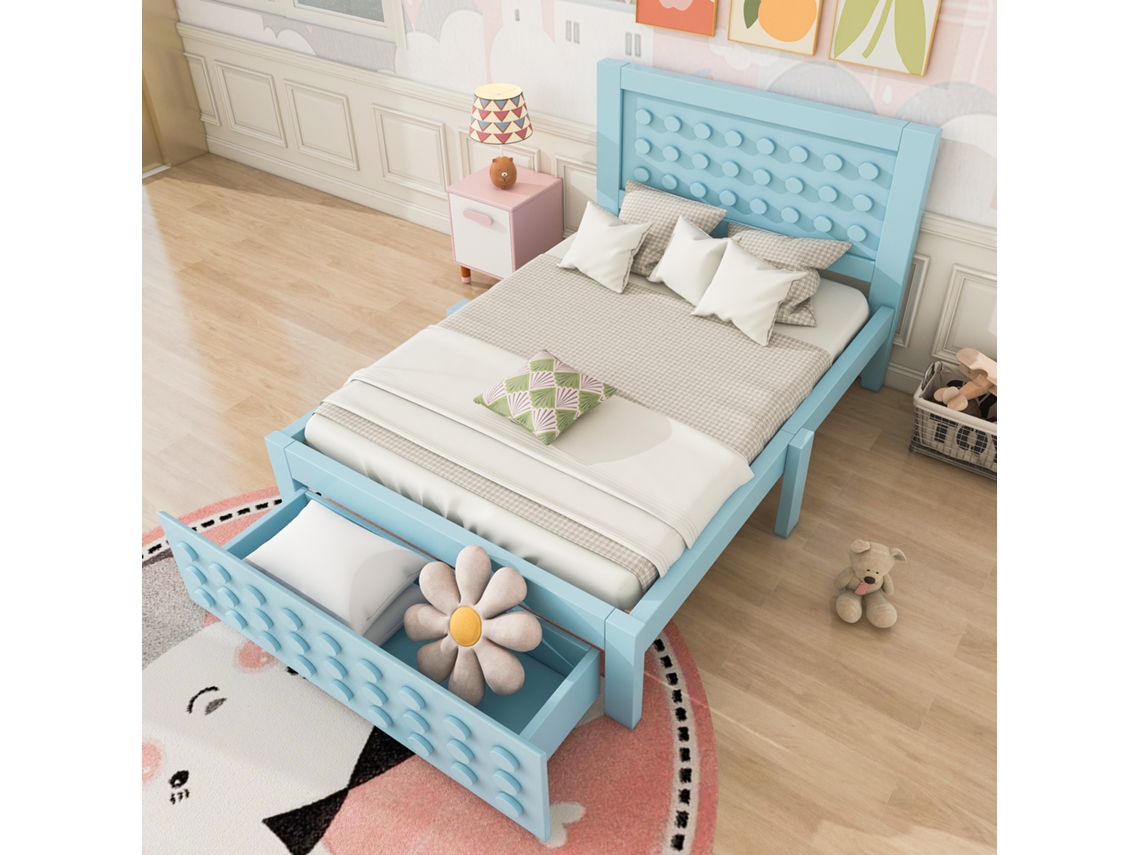 Cama De Madeira 90x200 Cm Com Gavetas E Armazenamento Sem Colchão