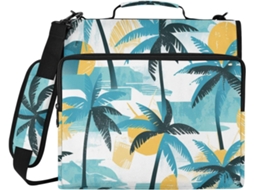 Bolsa organizadora portátil com estampa Palmeiras em azul e verde, 3,8 cm x 1,5 polegadas, 3 argolas com altura ajustável, grande.