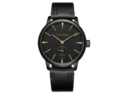 Relógio masculino Winner semiautomático mecânico (mostrador preto, ponteiros dourados, pulseira preta)