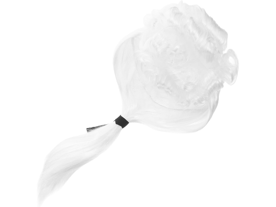 Aplique De Cabelo Cacheado Branco, Fibras Sintéticas Resistentes A Altas Temperaturas, Ajustável.