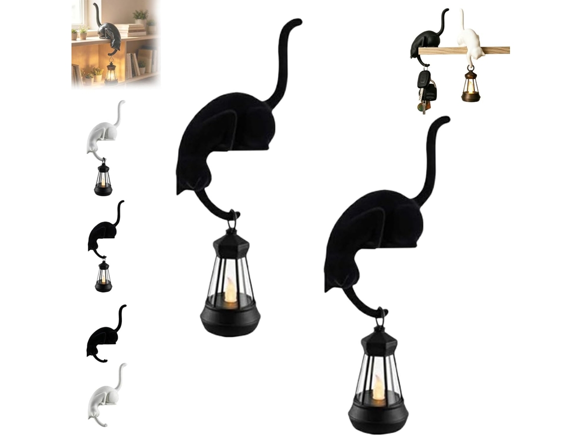 Decoração Genérica De Prateleira "gato Com Lanterna" (2 Peças D)