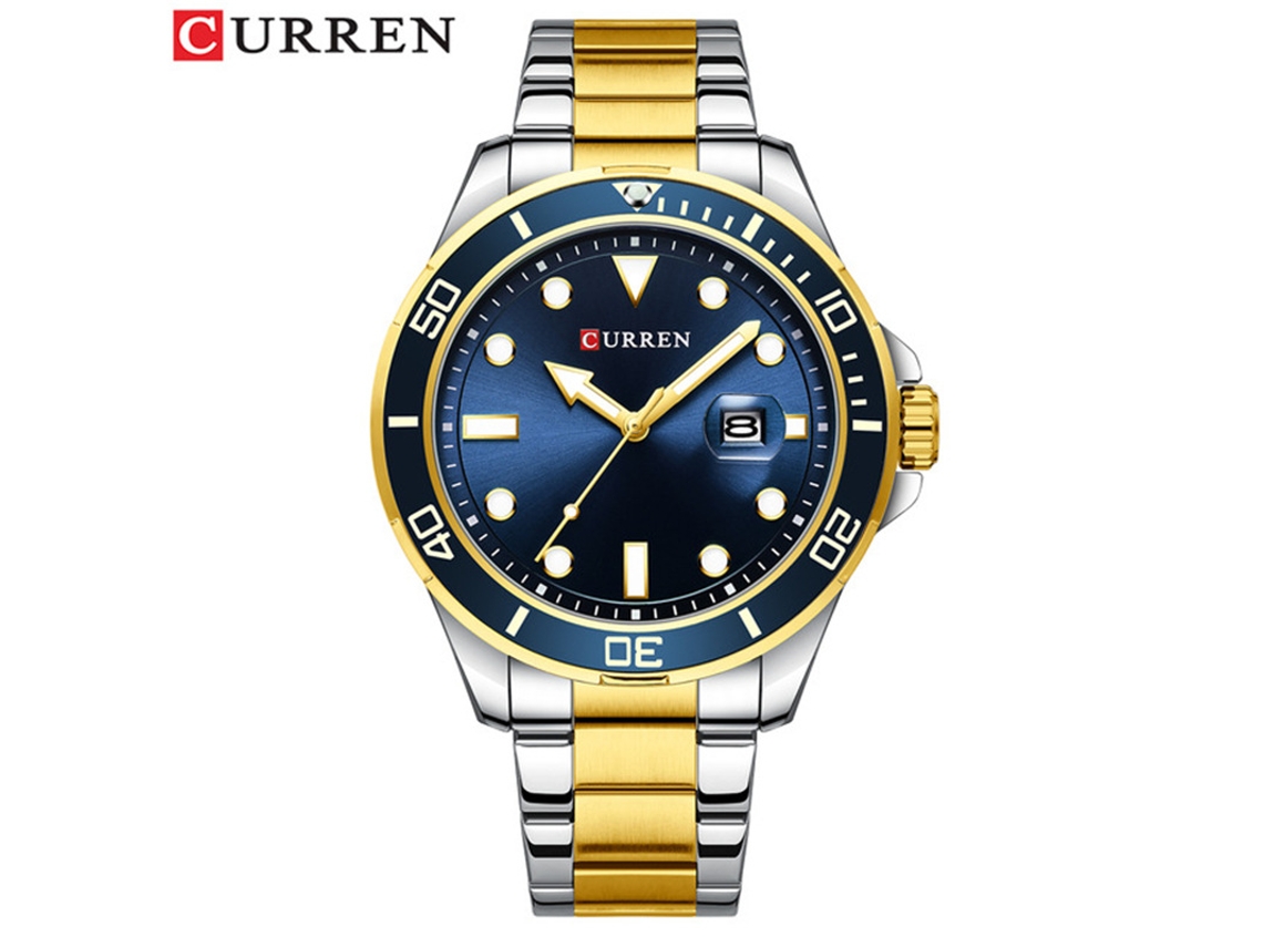 Relógio de Pulso Masculino Fashion Quartz , com Data Luminosa, Pulseira de Aço Inoxidável e Design Elegante para Negócios. MDUG (em Dois Tons de Azul)