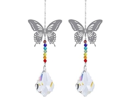 2 Colgantes De Mariposa Con Cristales K9 Y 7 Chakras Para Ventana Jardín Regalo Ideal