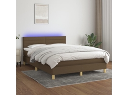 Vidaxl Cama Box Spring C/ Colchão/led 140x190cm Tecido Castanho-escuro