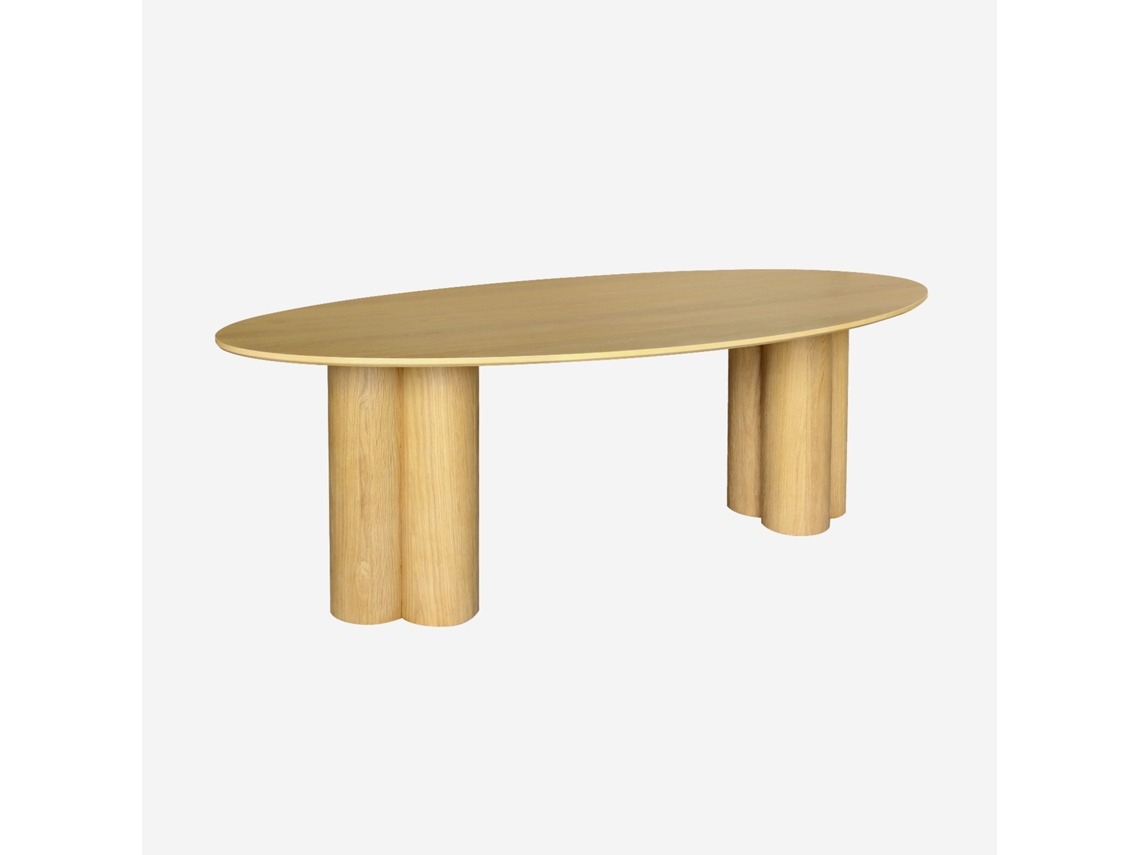 Mesa de jantar oval em madeira e folheado de carvalho para 8 pessoas, cor natural
