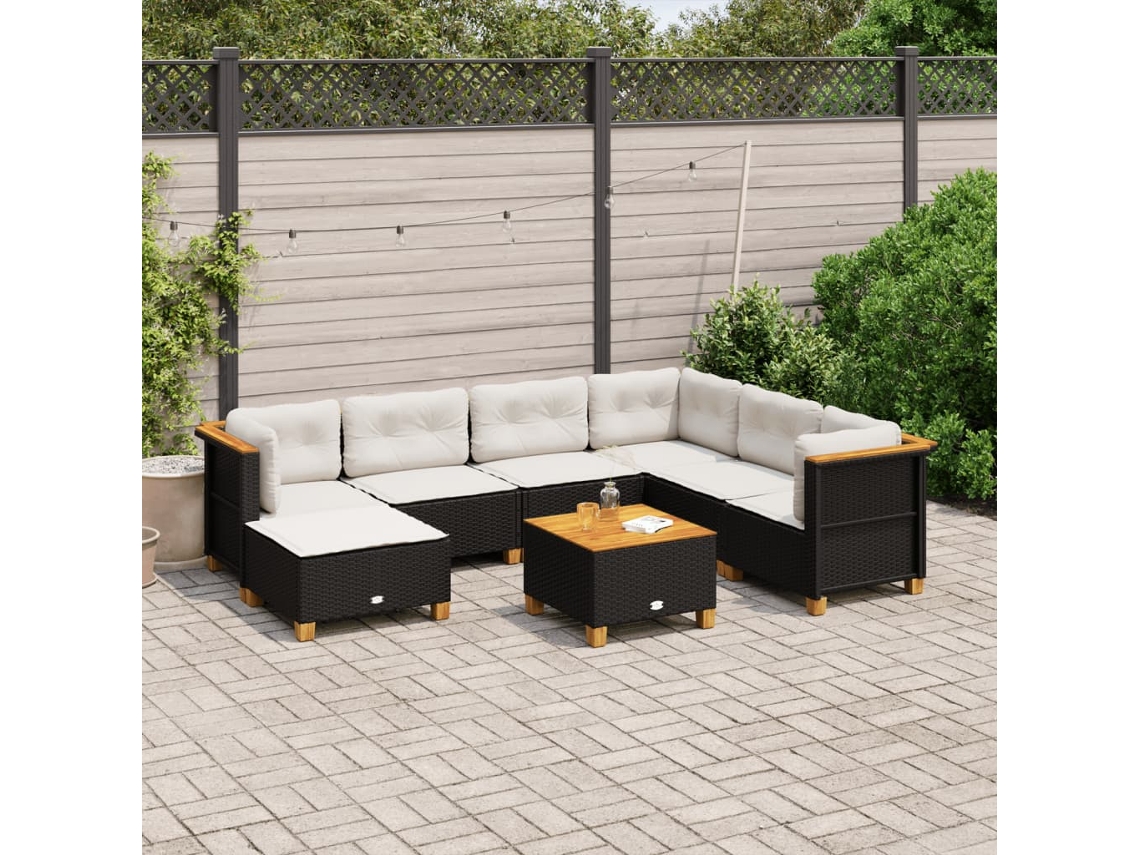 Vidaxl 8 Pcs Conjunto Sofás De Jardim Com Almofadões Vime Pe Preto