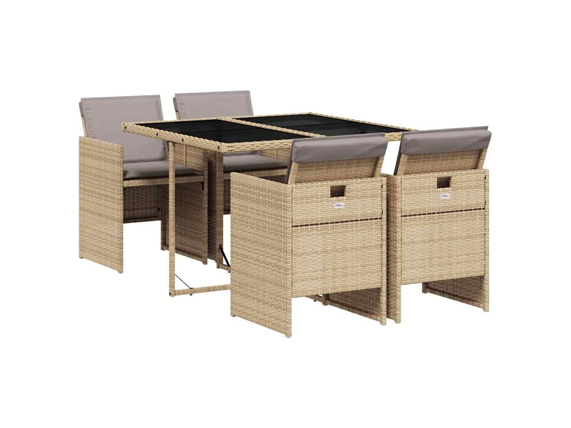 Conjunto de 5 Jantar para Jardim com Almofadões Vime Pe Bege Misturado MAISON EXCLUSIVE