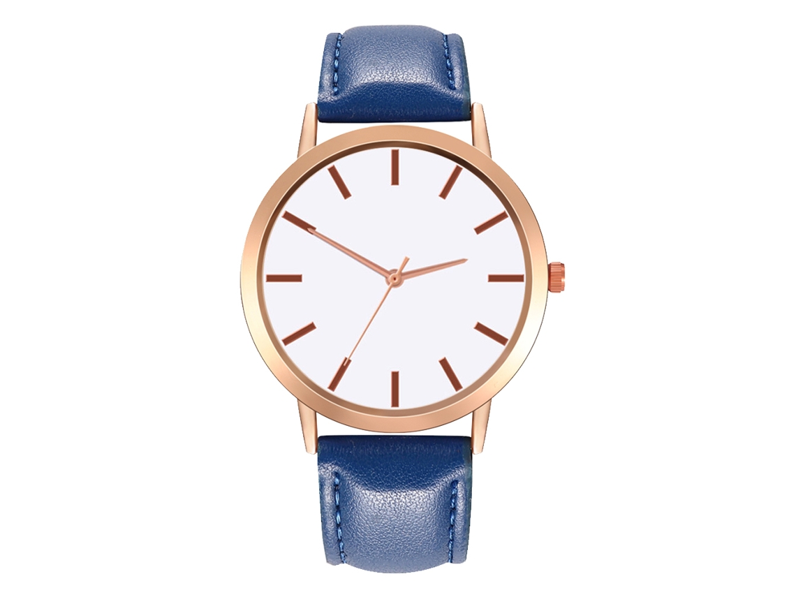 Relógio de Pulso Feminino Analógico de Quartzo com Pulseira Pu Azul Royal Casual Simples