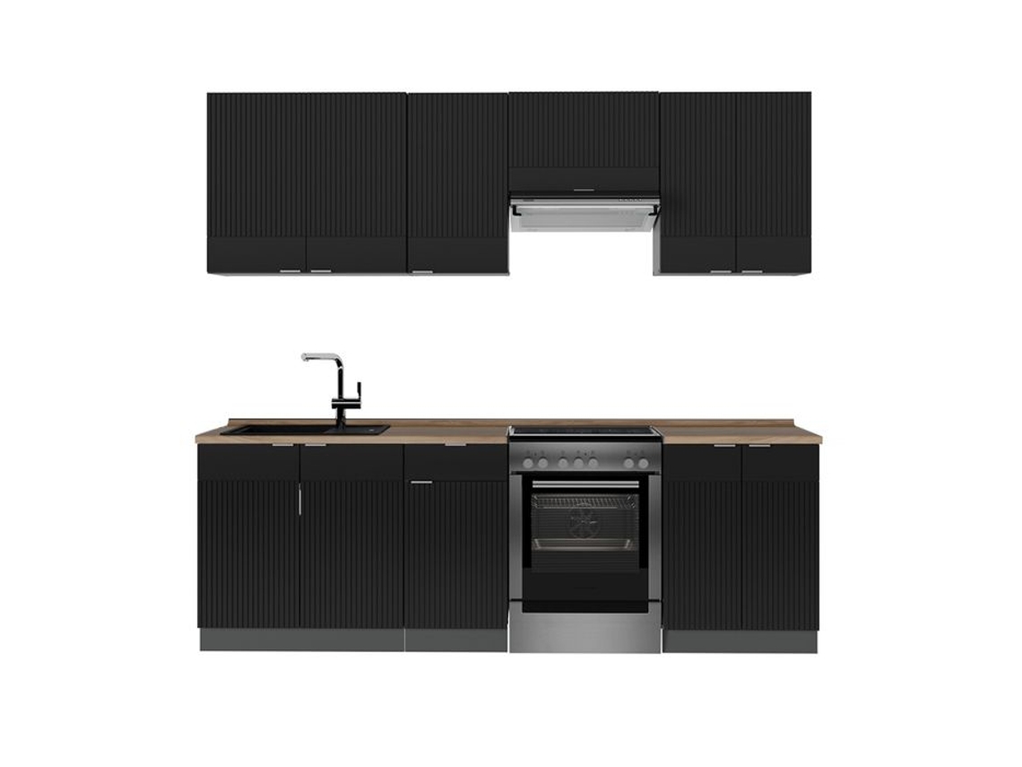 Cozinha Fame-line, 240cm, Pt Carvalho, Preto Listrado/anfacito, Antracite, Vicco