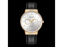 Relógio de pulso masculino, design simples e elegante, caixa em couro PU dourado e pulseira preta.