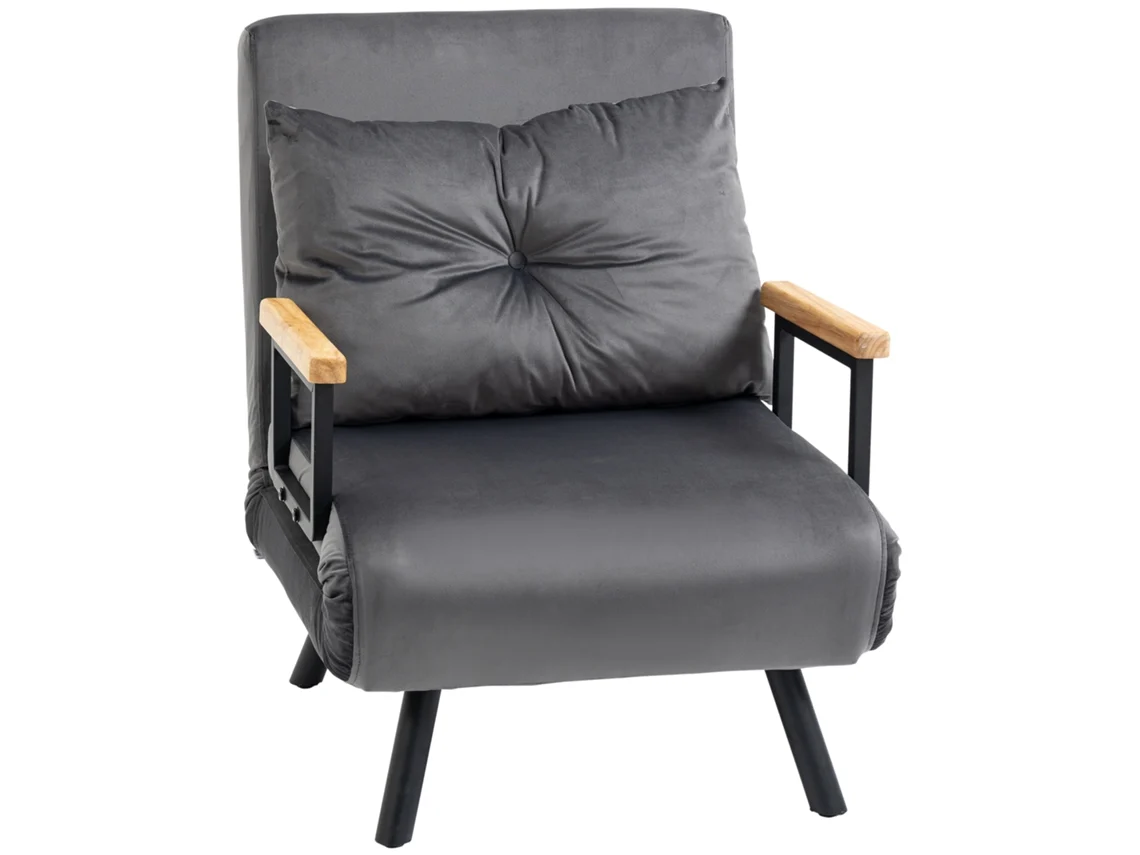Poltrona Conversível 3 em 1 com Encosto Ajustável e Almofada de Tecido Aveludado 63x73x81 Cm Cinza S/MARCA