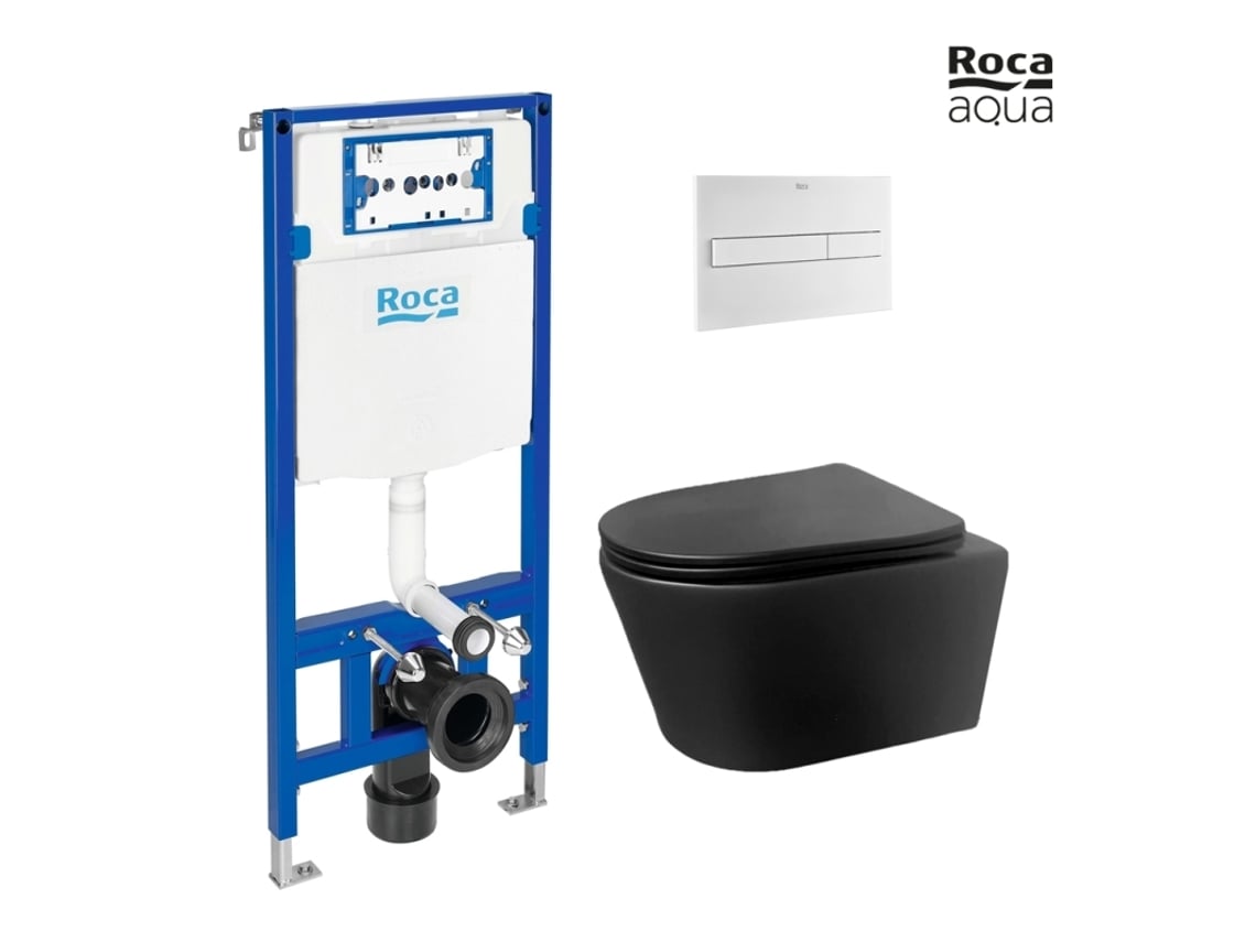 ROCK DUPLO PACK PACK BACIA FLOCADA E PUSH PL7 BRANCO MATTE COM SANITÁRIO SUSPENSO Eclipse Preto sem aros da AQUA