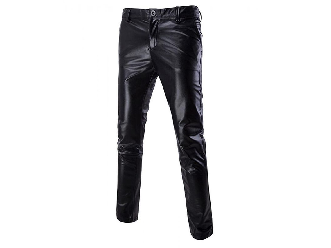 2026 pantalones de Cuero Casual de Cintura Media Bronceado Brillante para Hombres Axh XL Negro
