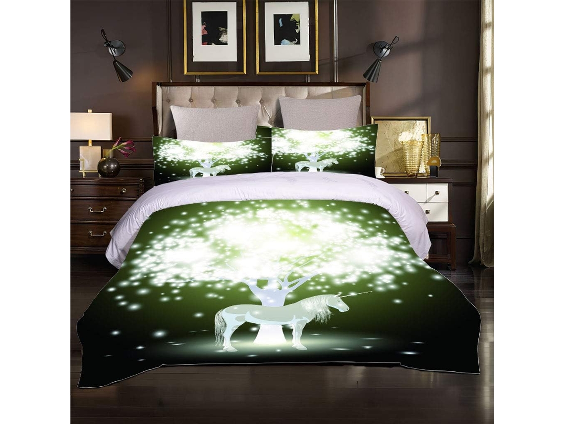 Capa de Edredom com Estampa Cavalo Branco em Microfibra Fronha 240x260cm