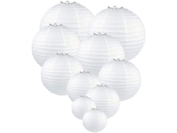10 Lanternas De Papel Redondo Branco Com Vários Tamanhos Para Decoração De Festas