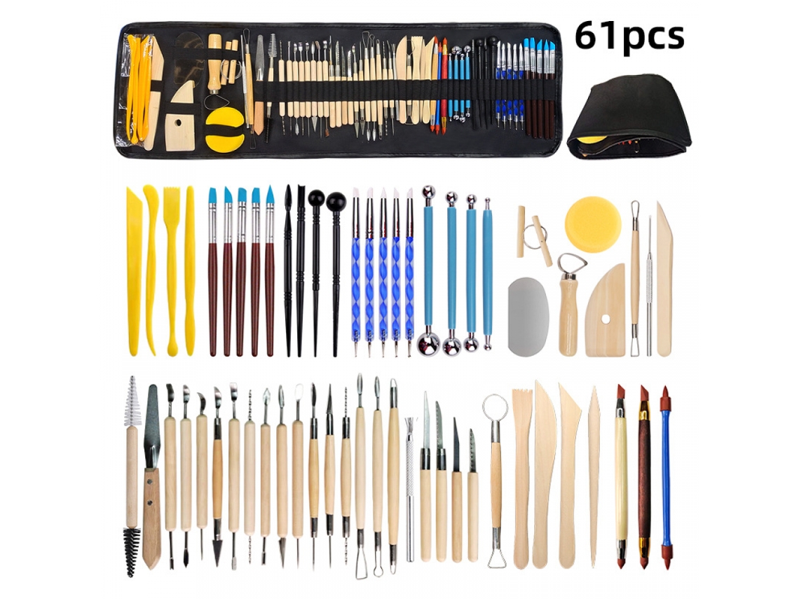 Kit com 61 Peças de Ferramentas para Modelagem em Argila Polimérica, Ideais para Escultura em Cerâmica. AQUAFORGE