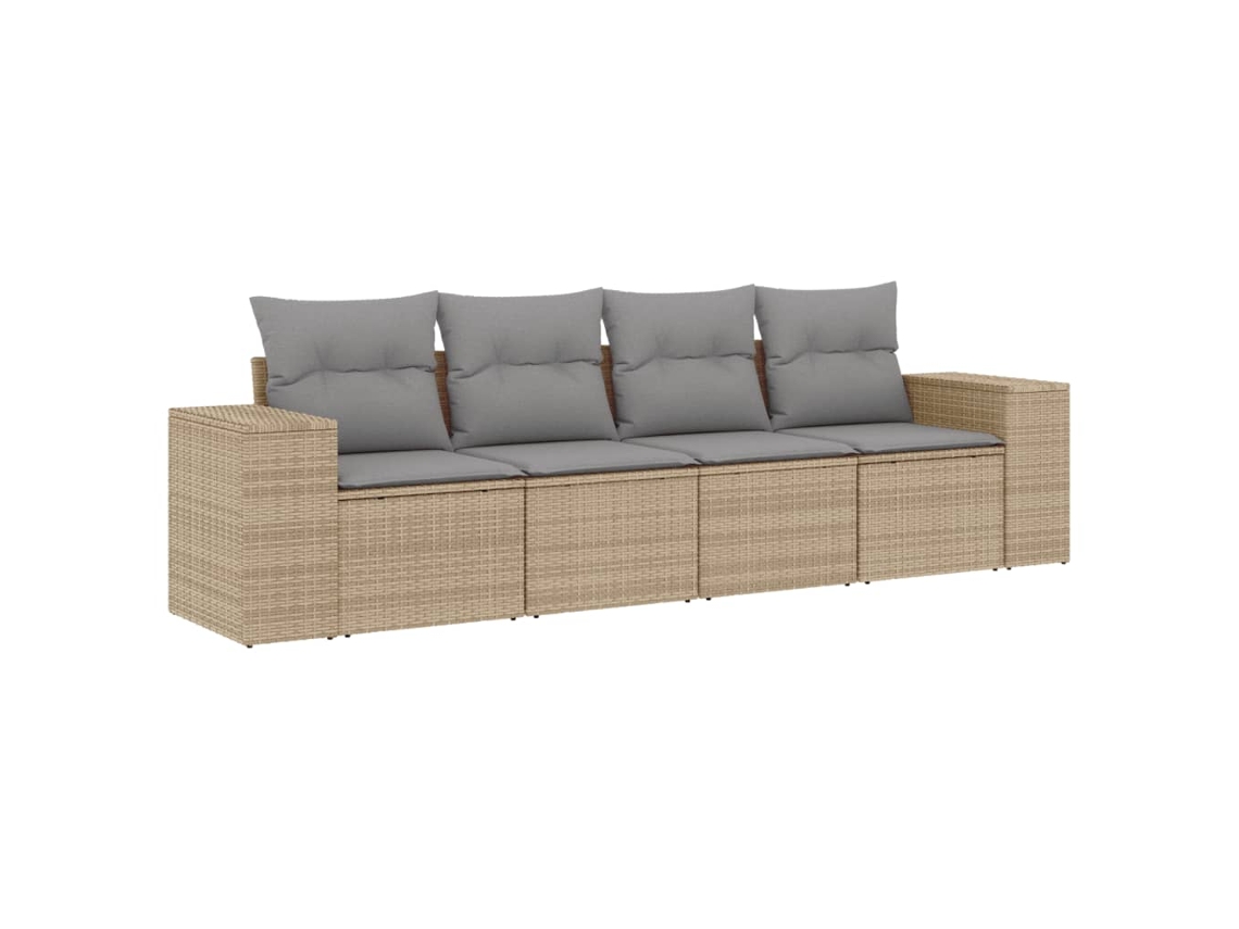 Maison Exclusive - 4 Pcs Conjunto De Sofás Para Jardim C/ Almofadões Vime Pe Bege
