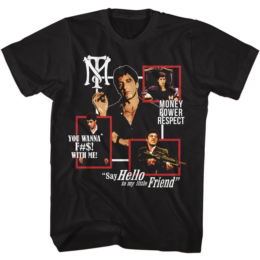 Unisex Adult T-shirt Rockinstone Scarface Movie Box Collage Black Sizexxl