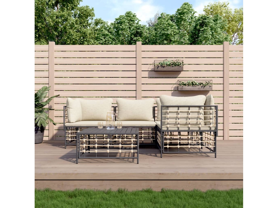 Pcs Conjunto Lounge De Jardim C/ Almofadões Vime Pe Antracite Dkd Home Decor