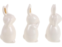 Conjunto 3 Miniaturas Coelhos Cerâmica Branca Elegantes Resistentes Riscos Perfeitas Decoração Mesas Primavera GOKOCO