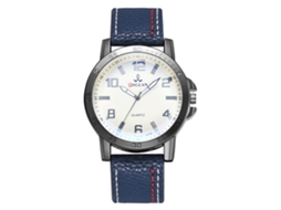 Relógio masculino de quartzo com pulseira de couro PU, estilo casual e formal, azul.