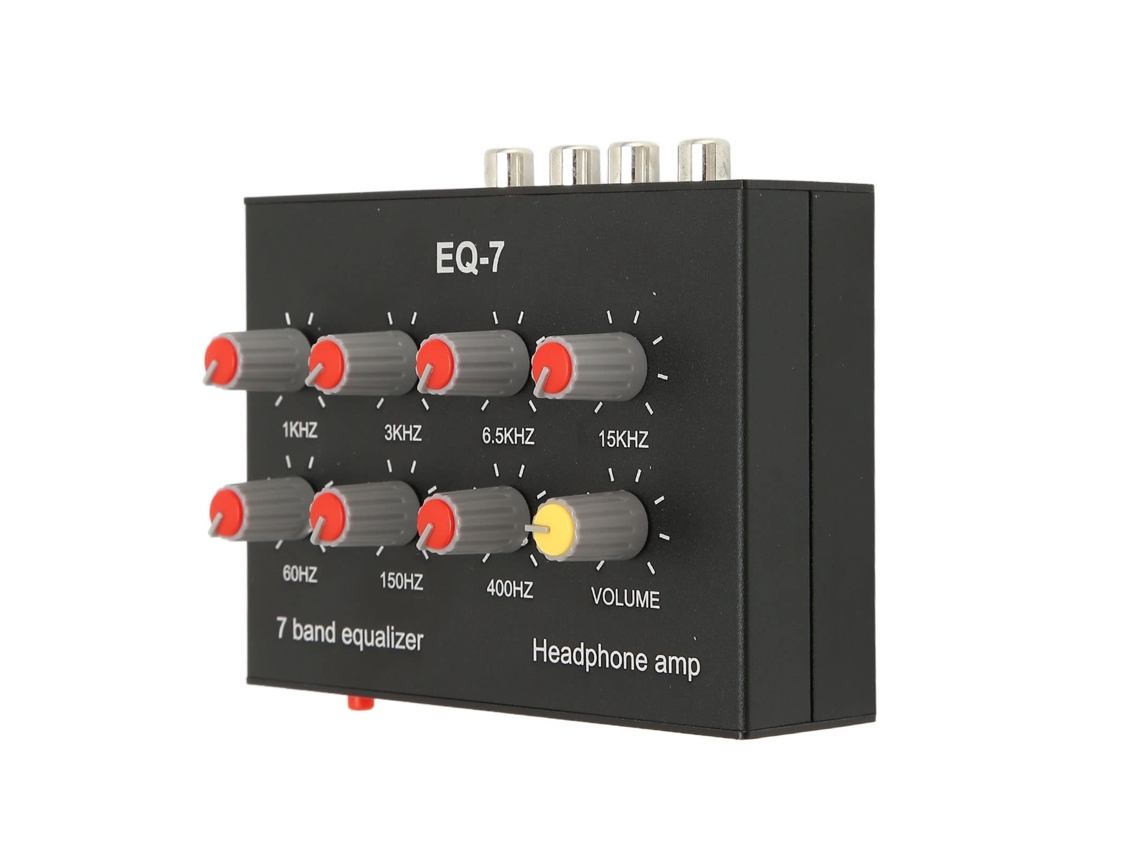 Equalizador de Som de 7 Bandas Entrada de Saída Ajuste de Graves de 12Db Equalizador Digital de 2 Canais Interface de 3,5 Mm para Gravação Strea