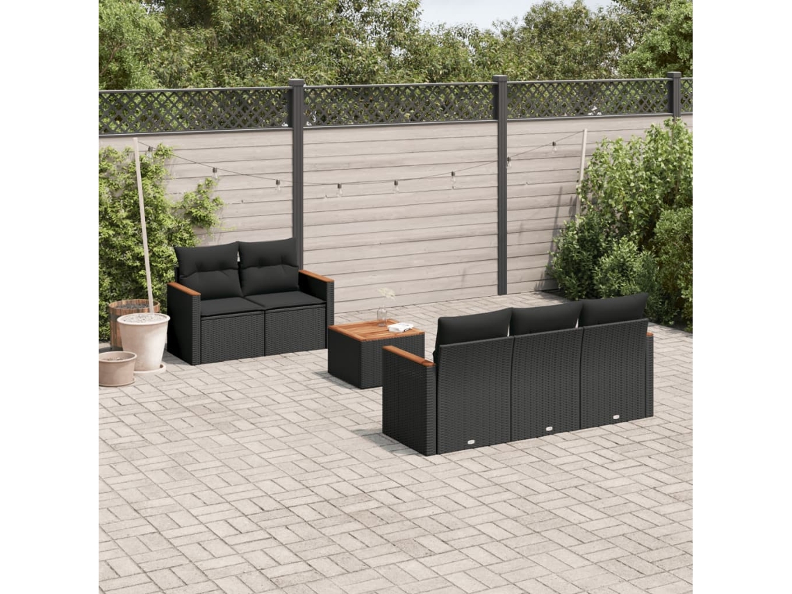 Vidaxl 6 Pcs Conjunto Sofás De Jardim C/ Almofadões Vime Pe Preto