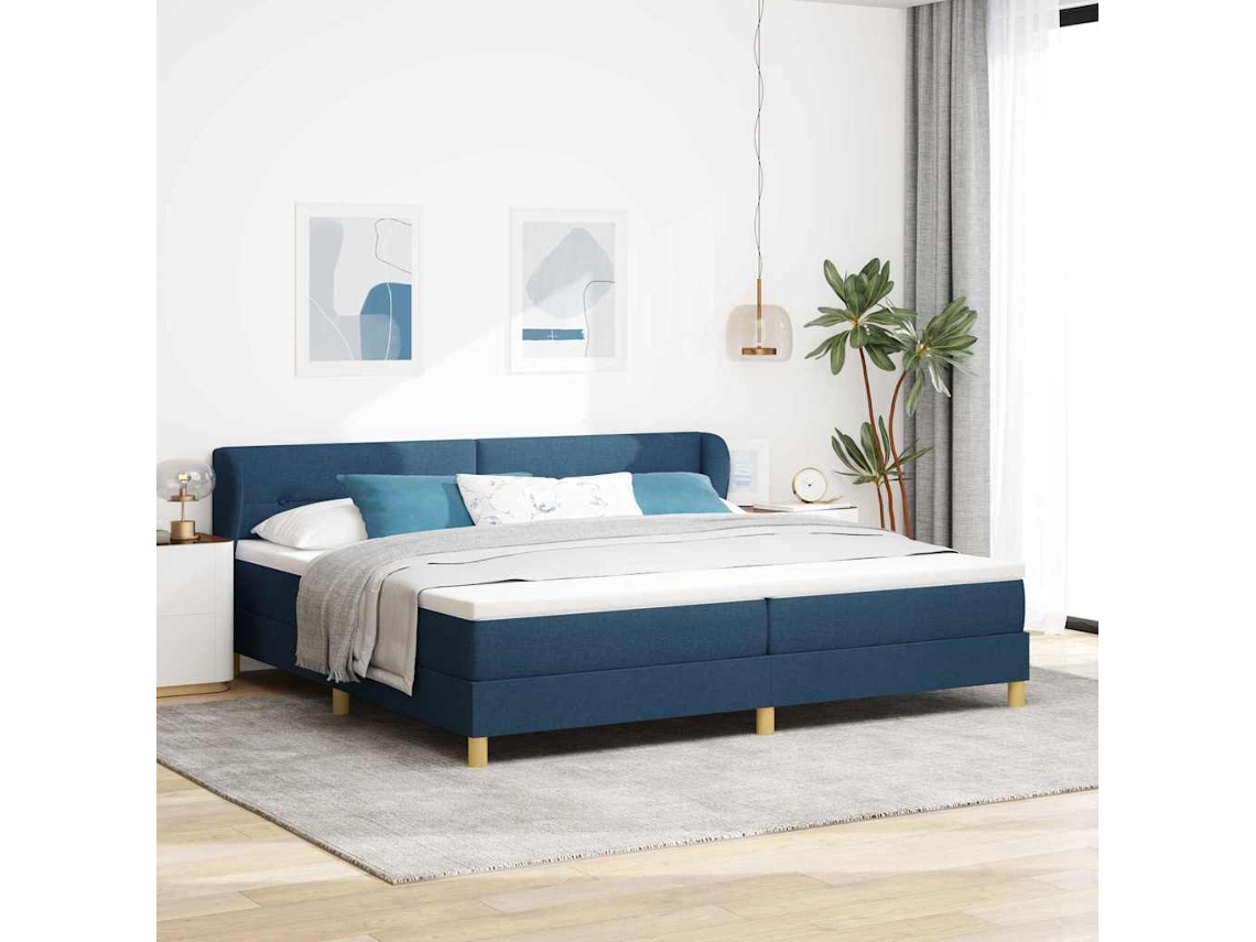 Vidaxl Cama Box Com Cabeceira Azul 200 X 200 Cm Tecido