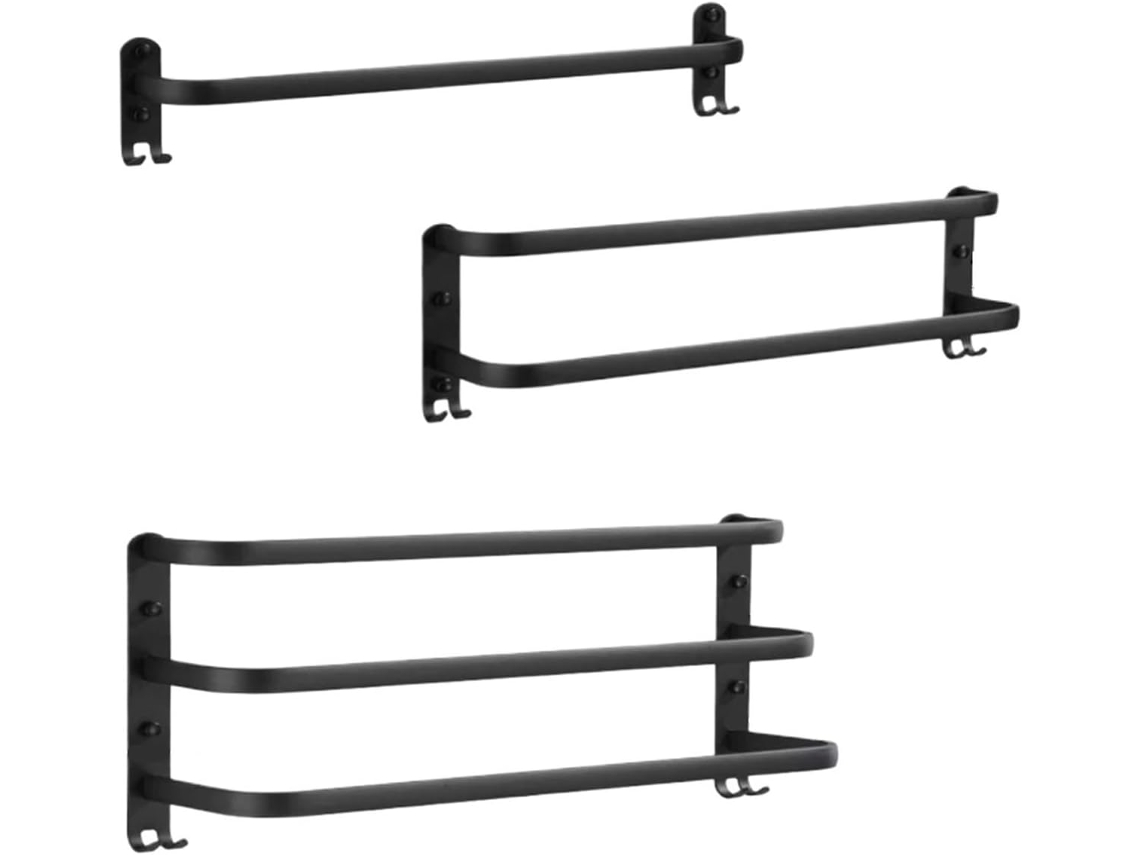 Suporte De Parede Para Toalhas, Preto, Fosco, Para Banheiro Duplo, 50cm